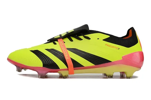 Adidas Predator أصفر وردي نيون كولور واي غير متماثل لاسينغ أرض صلبة أحذية كرة القدم 7