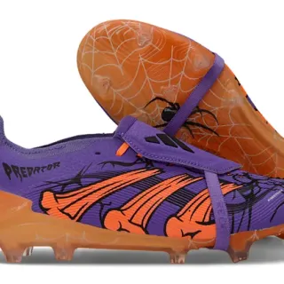 Adidas Purple Orange Laceless Strap Closure Spiderweb Graphic Overlay Firm-Ground Soccer Shoes