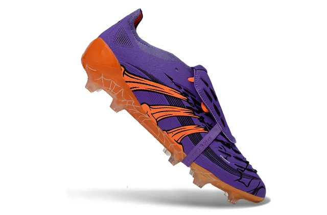 Adidas Purple Orange Laceless Strap Closure Spiderweb Graphic Overlay Firm-Ground Soccer Shoes 2