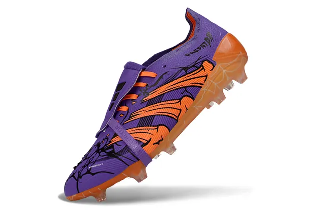 Adidas Purple Orange Laceless Strap Closure Spiderweb Graphic Overlay Firm-Ground Soccer Shoes 3