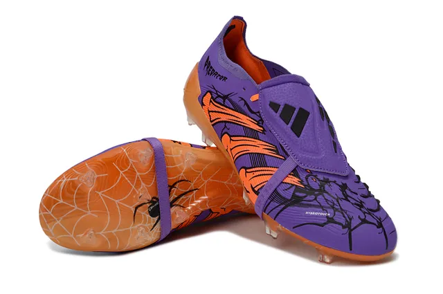 Adidas Purple Orange Laceless Strap Closure Spiderweb Graphic Overlay Firm-Ground Soccer Shoes 4