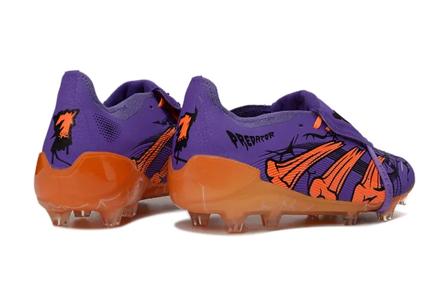 Adidas Purple Orange Laceless Strap Closure Spiderweb Graphic Overlay Firm-Ground Soccer Shoes 5