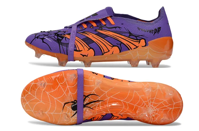Adidas Purple Orange Laceless Strap Closure Spiderweb Graphic Overlay Firm-Ground Soccer Shoes 6