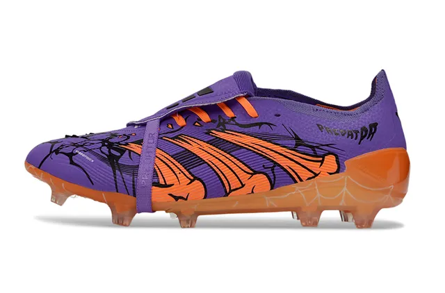 Adidas Purple Orange Laceless Strap Closure Spiderweb Graphic Overlay Firm-Ground Soccer Shoes 7