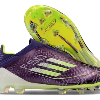 Adidas Purple Yellow Low-Cut Sock-Fit Collar Textured Synthetic Upper Firm-Ground Soccer Shoes