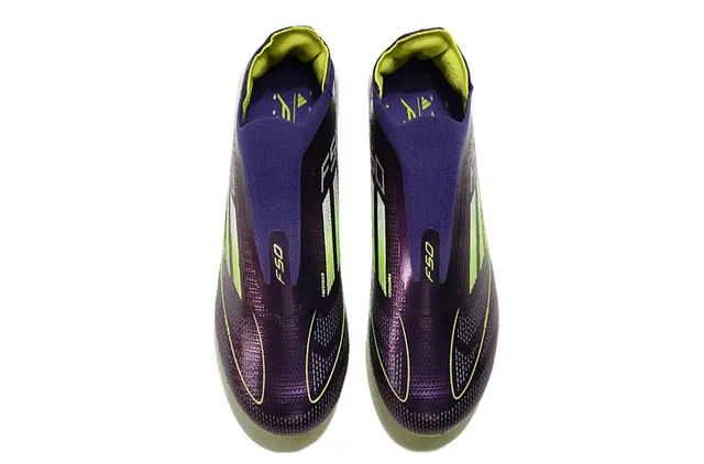 Adidas Purple Yellow Low-Cut Sock-Fit Collar Textured Synthetic Upper Firm-Ground Soccer Shoes 2