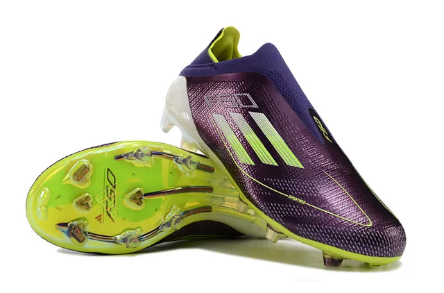 Adidas Purple Yellow Low-Cut Sock-Fit Collar Textured Synthetic Upper Firm-Ground Soccer Shoes 3