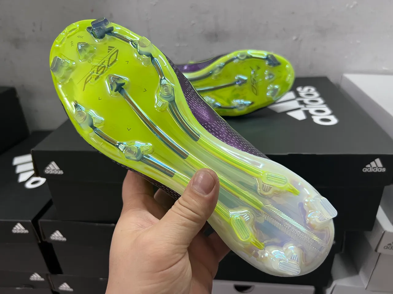 Adidas Purple Yellow Low-Cut Sock-Fit Collar Textured Synthetic Upper Firm-Ground Soccer Shoes 10