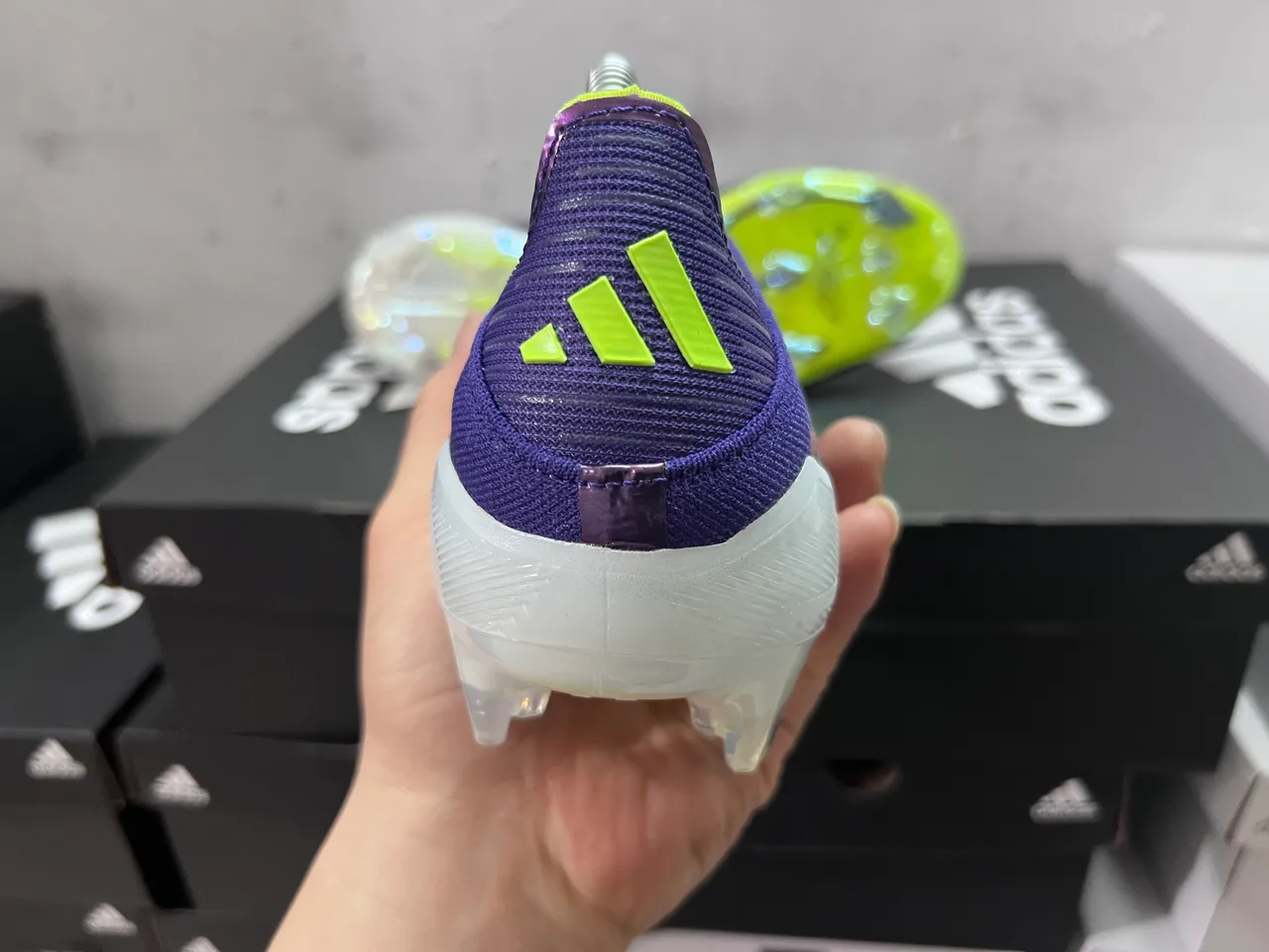Adidas Purple Yellow Low-Cut Sock-Fit Collar Textured Synthetic Upper Firm-Ground Soccer Shoes 11