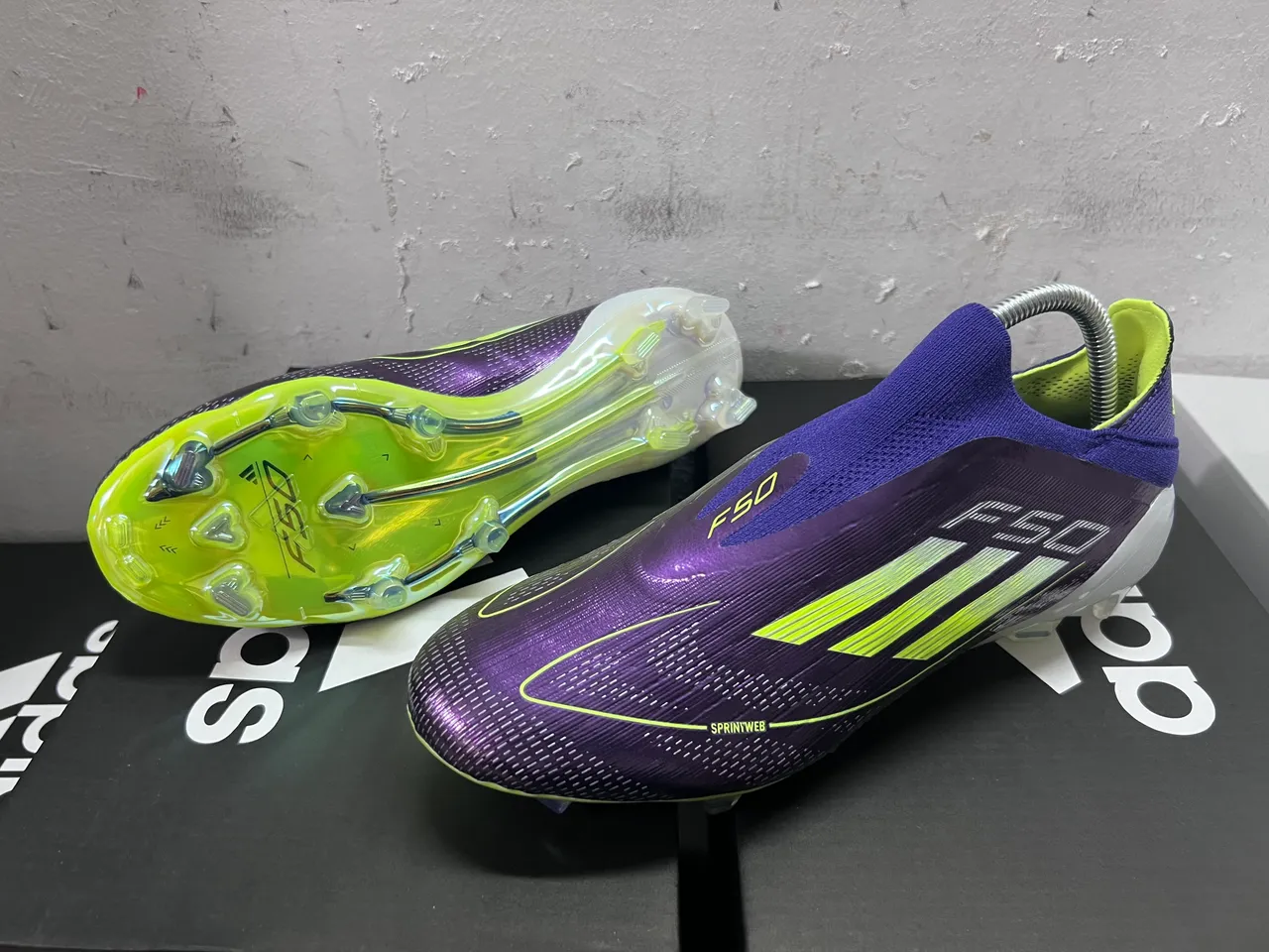 Adidas Purple Yellow Low-Cut Sock-Fit Collar Textured Synthetic Upper Firm-Ground Soccer Shoes 16