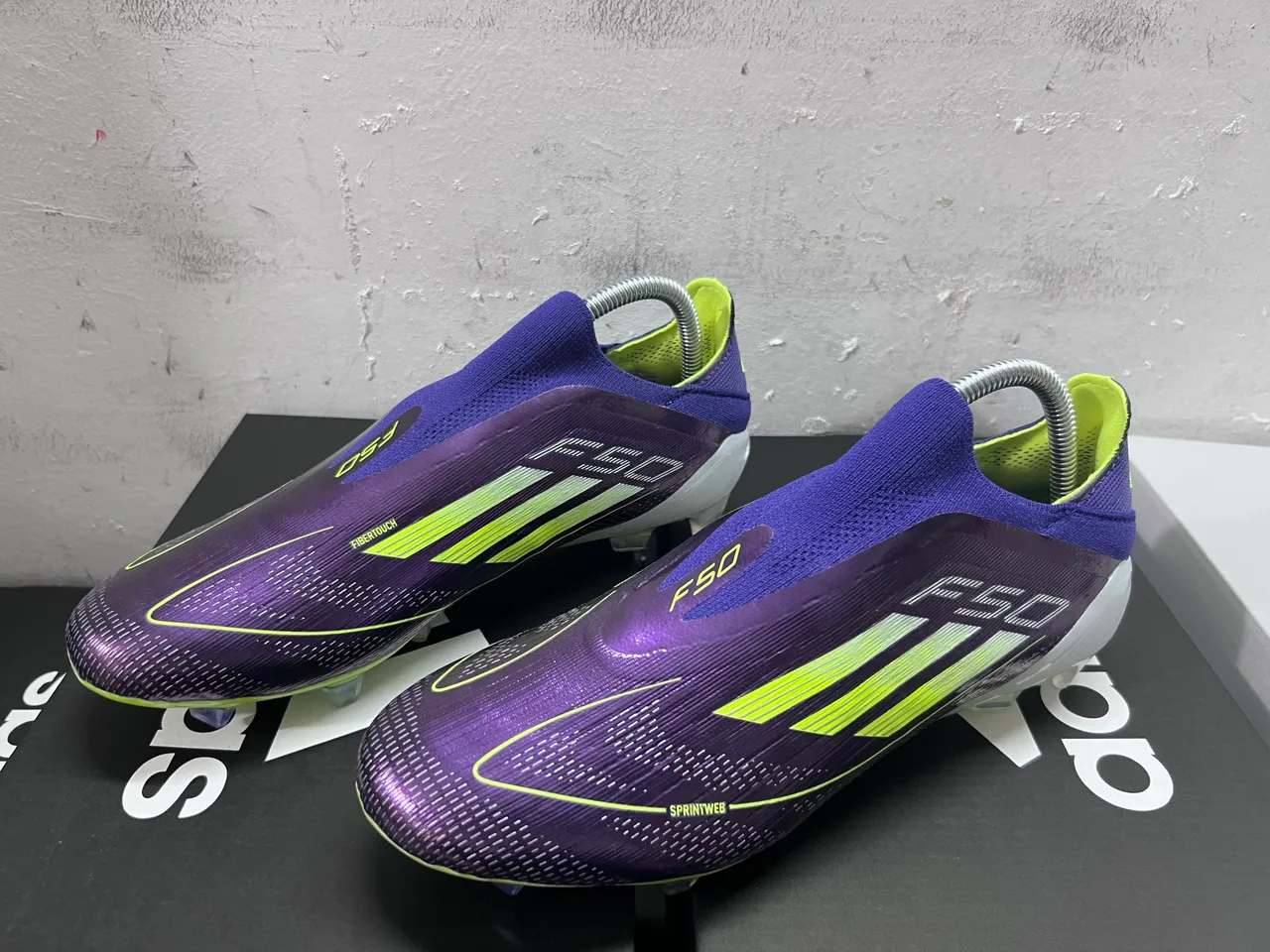 Adidas Purple Yellow Low-Cut Sock-Fit Collar Textured Synthetic Upper Firm-Ground Soccer Shoes 17
