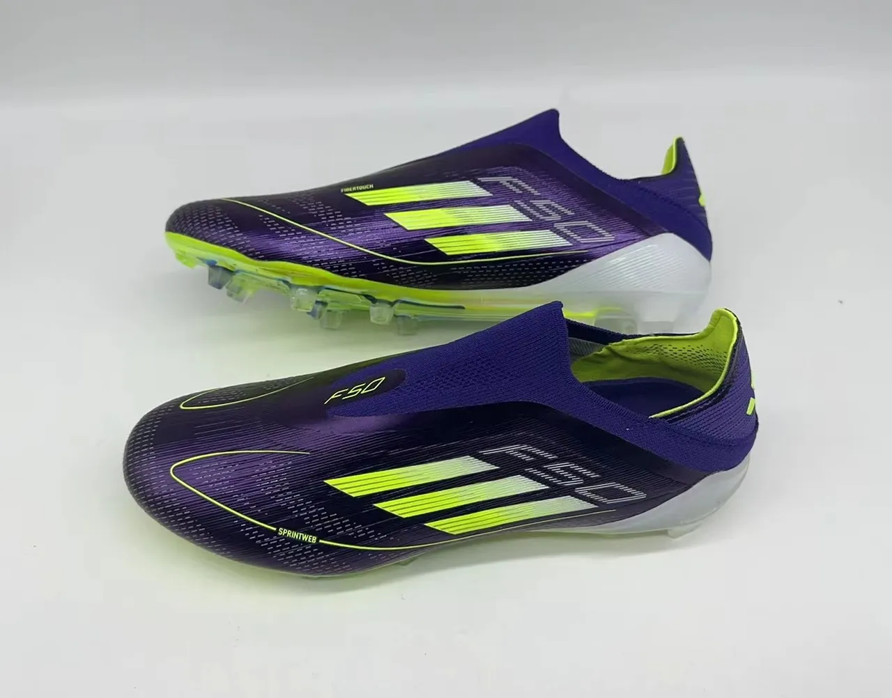 Adidas Purple Yellow Low-Cut Sock-Fit Collar Textured Synthetic Upper Firm-Ground Soccer Shoes 18