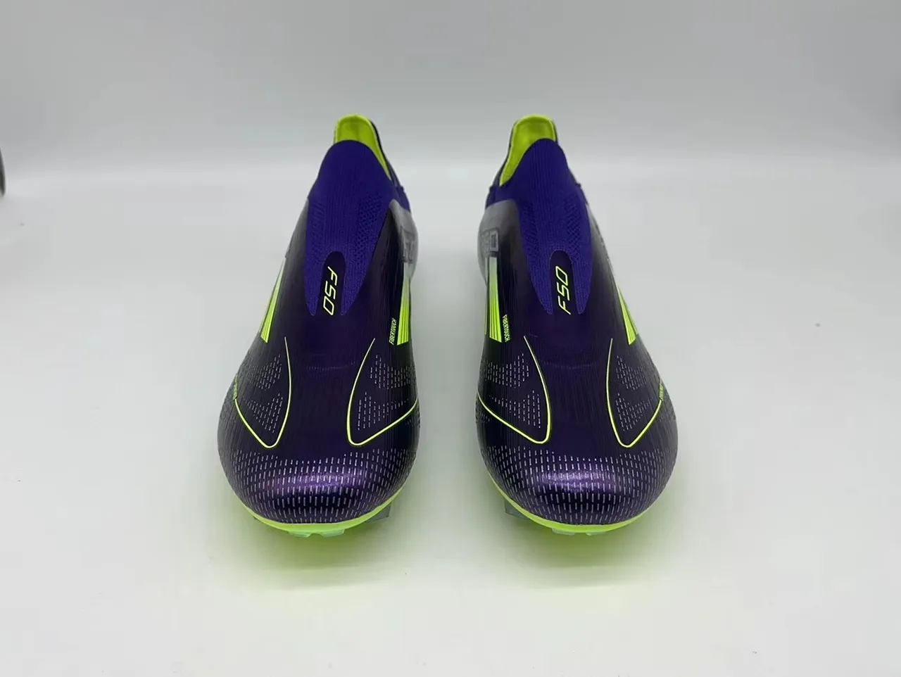 Adidas Purple Yellow Low-Cut Sock-Fit Collar Textured Synthetic Upper Firm-Ground Soccer Shoes 20