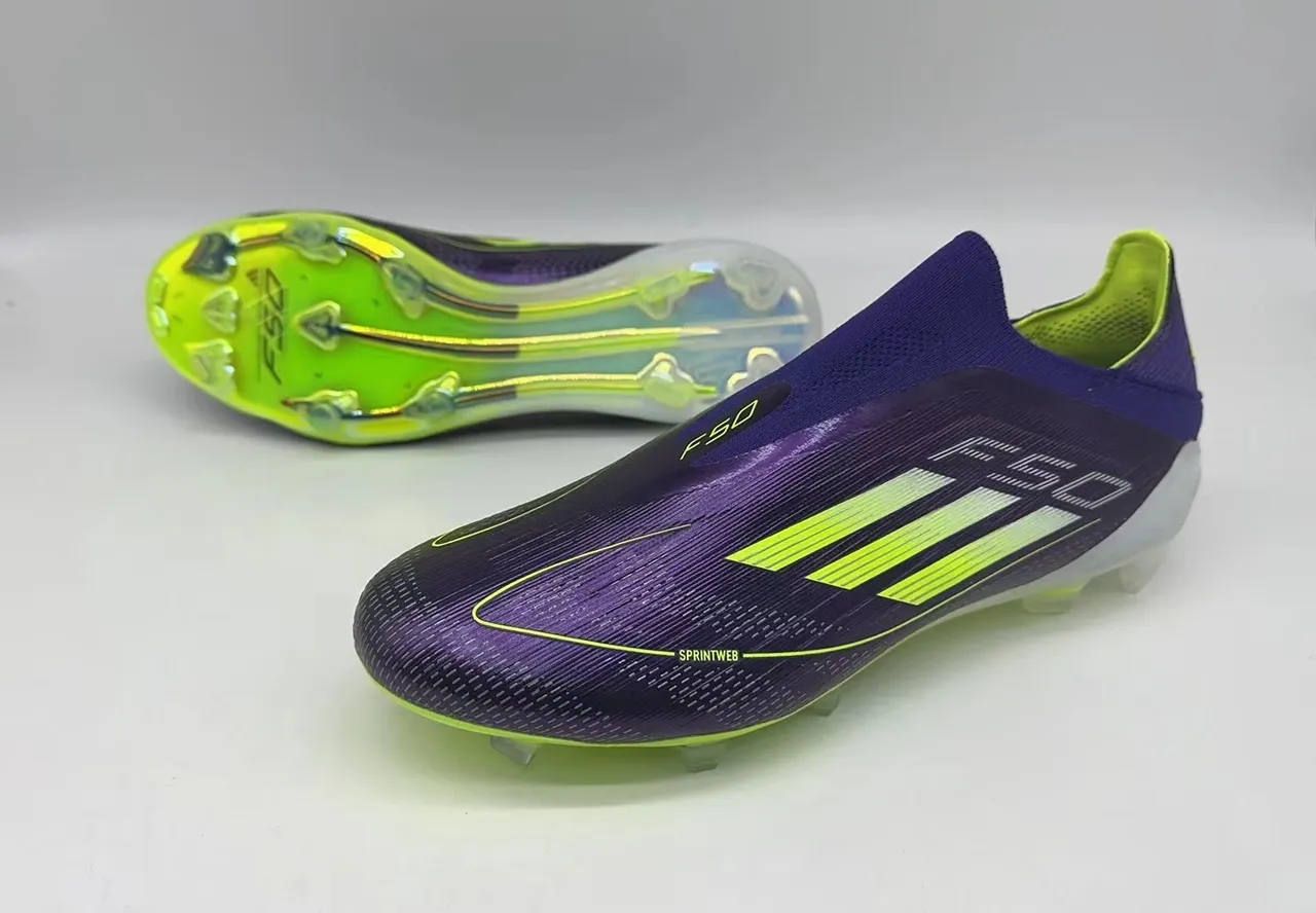 Adidas Purple Yellow Low-Cut Sock-Fit Collar Textured Synthetic Upper Firm-Ground Soccer Shoes 21