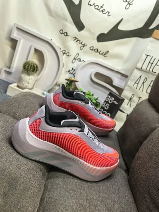Adidas Red Gray Sculpted Midsole Breathable Mesh Upper Chunky Sneakers 9
