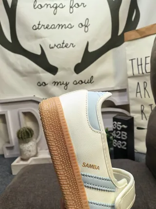 Adidas Samba Beige Blue Sans lacets panneau latéral à trois rayures chaussures Mary Jane 3