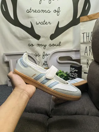 Adidas Samba Beige Blue Sans lacets panneau latéral à trois rayures chaussures Mary Jane 5