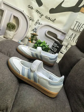 Adidas Samba Beige Blue Sans lacets panneau latéral à trois rayures chaussures Mary Jane 7