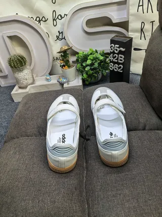 Adidas Samba Beige Blue Sans lacets panneau latéral à trois rayures chaussures Mary Jane 8