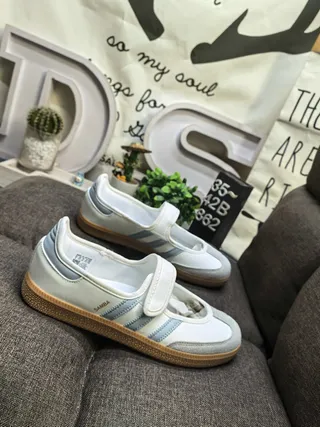 Adidas Samba Beige Blue Sans lacets panneau latéral à trois rayures chaussures Mary Jane 9
