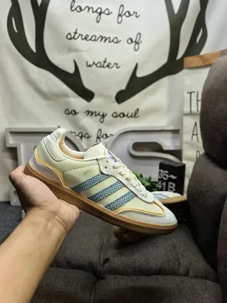 Adidas Samba भूरा नीला लो-टॉप टेक्स्टाइल अपर लाइफस्टाइल स्नीकर्स 5