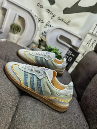Adidas Samba भूरा नीला लो-टॉप टेक्स्टाइल अपर लाइफस्टाइल स्नीकर्स 7