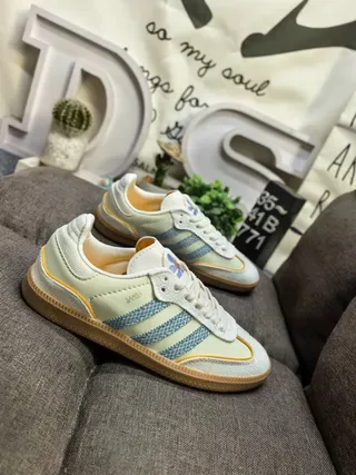 Adidas Samba भूरा नीला लो-टॉप टेक्स्टाइल अपर लाइफस्टाइल स्नीकर्स 9