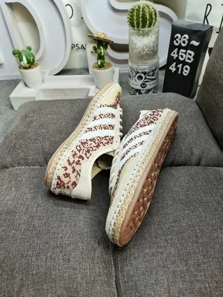 Adidas Samba Beige Brown Woven Leopard-Pattern Upper Three-Stripe Side Panel Lifestyle Sneakers 6