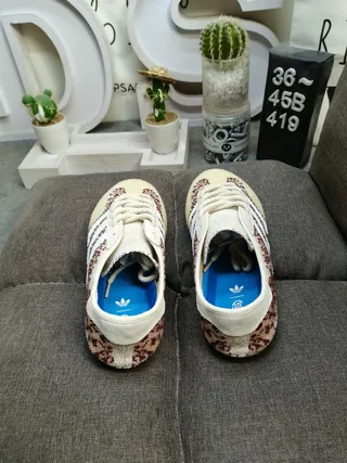 Adidas Samba Beige Brown Woven Leopard-Pattern Upper Three-Stripe Side Panel Lifestyle Sneakers 8