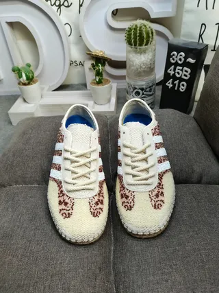 Adidas Samba Beige Brown Woven Leopard-Pattern Upper Three-Stripe Side Panel Lifestyle Sneakers 10
