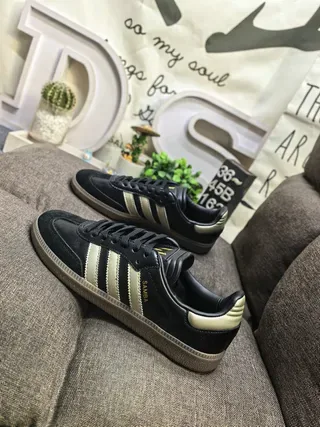 Adidas Samba Black and Beige Metallic Lifestyle Sneakers 7