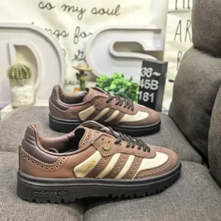 Adidas Samba Brown Beige Brogue-Perforated Leather Platform Sole Lifestyle Sneakers