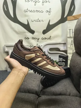 Adidas Samba Marron Beige Brogue-Perforé Cuir Semelle de Plateforme Sneakers Lifestyle 5