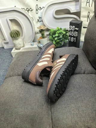 Adidas Samba Marron Beige Brogue-Perforé Cuir Semelle de Plateforme Sneakers Lifestyle 6