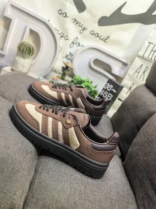 Adidas Samba Marron Beige Brogue-Perforé Cuir Semelle de Plateforme Sneakers Lifestyle 7