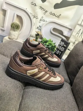 Adidas Samba Marron Beige Brogue-Perforé Cuir Semelle de Plateforme Sneakers Lifestyle 9