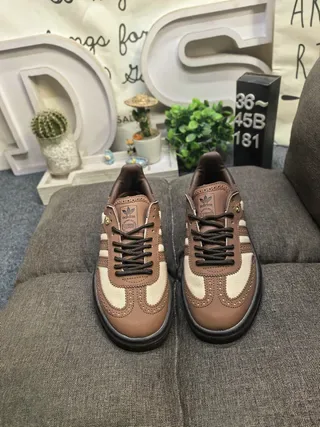 Adidas Samba Marron Beige Brogue-Perforé Cuir Semelle de Plateforme Sneakers Lifestyle 10