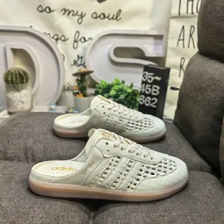 Adidas Samba Mule Beige Brown Perfurado Três Listras Jaula Sem Cadarços Tênis Casuais