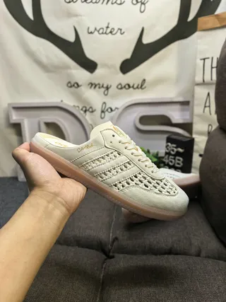 Adidas Samba Mule Beige Brown Perforated Three-Stripe Cage Laceless Casual Shoes 5