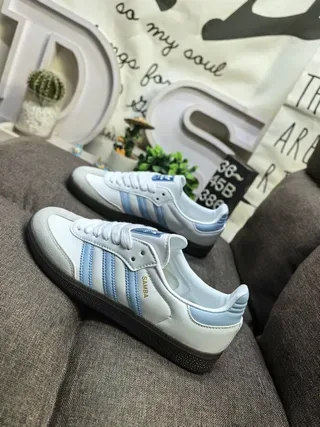 Adidas Samba White and Light Blue Lifestyle Sneakers 7