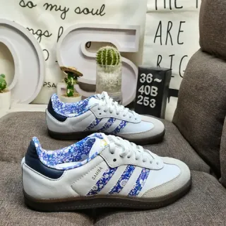 Adidas Samba White Blue Floral Print Lifestyle Sneakers
