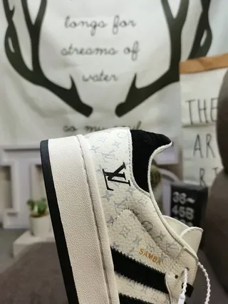 Adidas Samba White Gray Monogram Black Stripe Lifestyle Sneakers 3