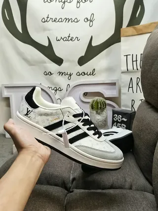 Adidas Samba White Gray Monogram Black Stripe Lifestyle Sneakers 5