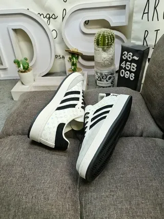 Adidas Samba White Gray Monogram Black Stripe Lifestyle Sneakers 6
