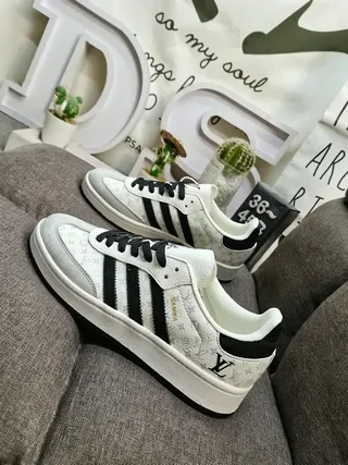 Adidas Samba White Gray Monogram Black Stripe Lifestyle Sneakers 7