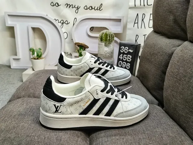 Adidas Samba White Gray Monogram Black Stripe Lifestyle Sneakers 11