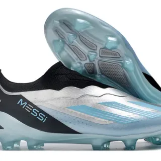 Adidas Silver Black Low-Cut Sock-Fit Collar Wave-Pattern Synthetic Overlays Firm-Ground Soccer Shoes