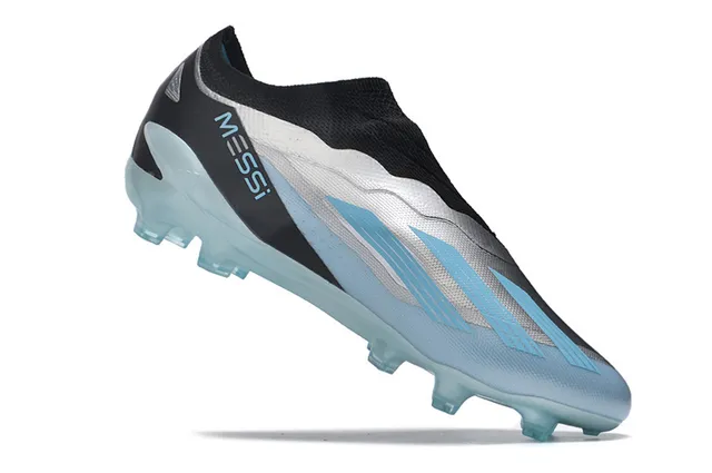 Adidas Silver Black Low-Cut Sock-Fit Collar Wave-Pattern Synthetic Overlays Firm-Ground Soccer Shoes 2