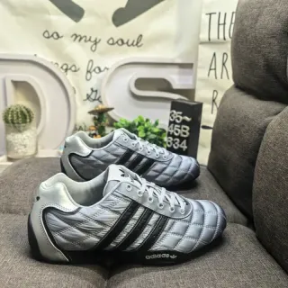 Adidas Silver Black Quilted Synthetic Upper Three Stripes Sneakers