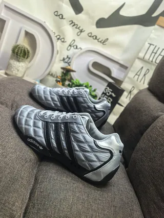 Adidas Silver Black Quilted Synthetic Upper Three Stripes Sneakers 7